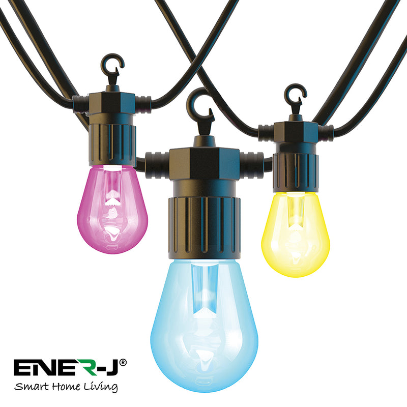 Ener-J Wi-Fi LED String Light with RGB+WW Filament Bulbs, 7.2M and 12pcs Filament Bulbs with Adapter & UK fused Plug