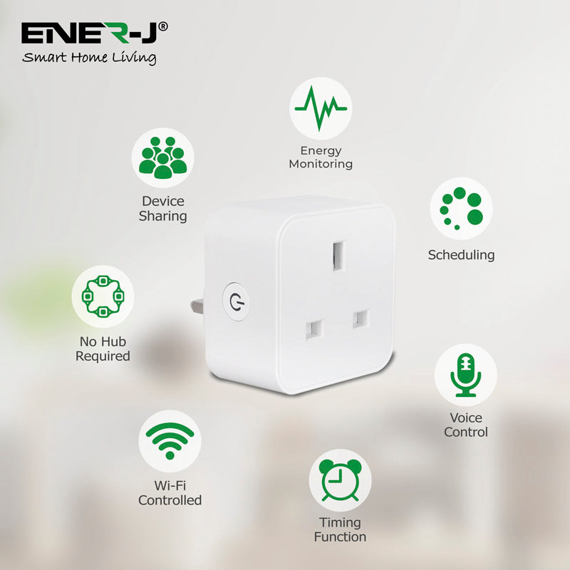 Ener-J 13A WiFi Smart Plug, UK BS Plug, With Energy Monitor