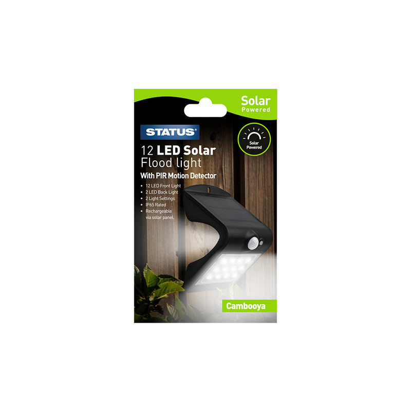 Status Cambooya - 12 Plus 2 LED - Solar - Flood light - Black - with PIR Sensor