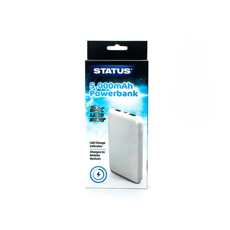 Status Powerbank - 5000 MAH - 2 USB ports  - White