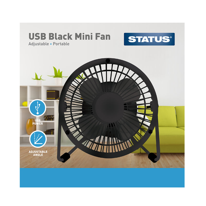 Status 4 Inch USB Mini Fan - Black - Metal