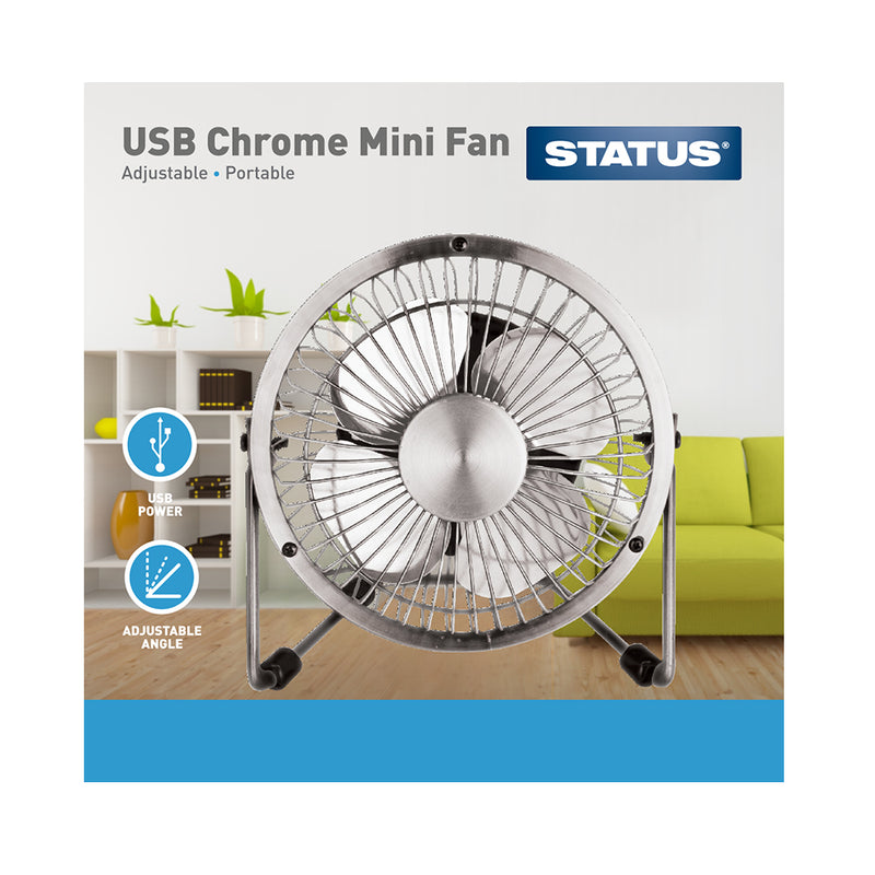 Status 4 Inch USB Mini Fan - Chrome - Metal