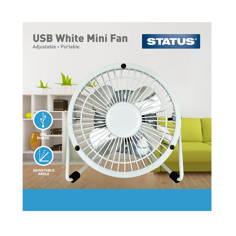 Status 4 Inch USB Mini Fan - White - Metal