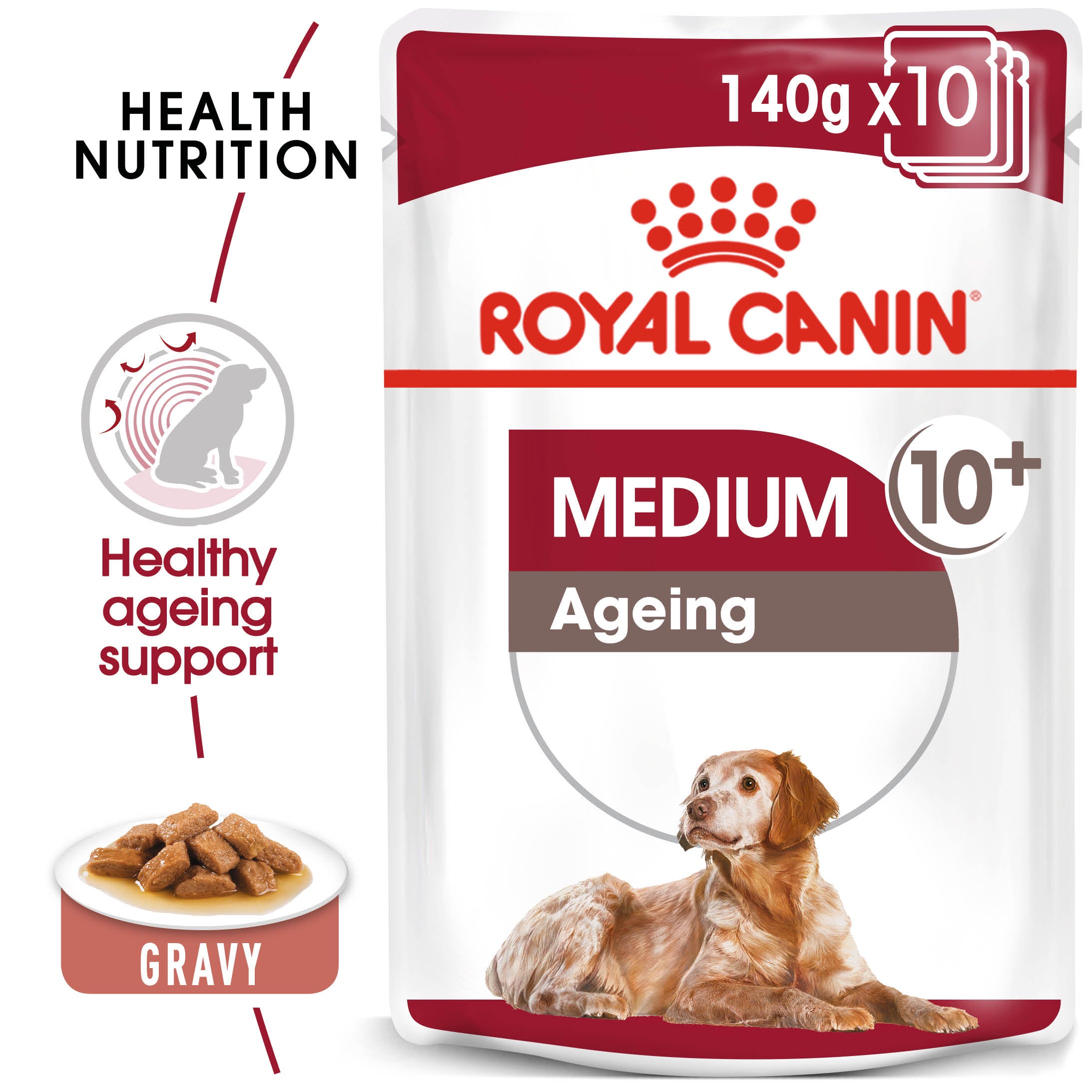 Royal Canin Medium Ageing 10+ Senior in Gravy Wet Dog Food, 140g x 10 Pack