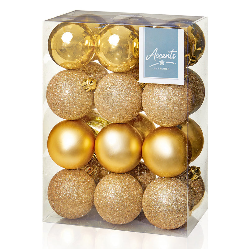 Premier Decorations 24 x 60mm Multi Finish Balls, Champagne Gold