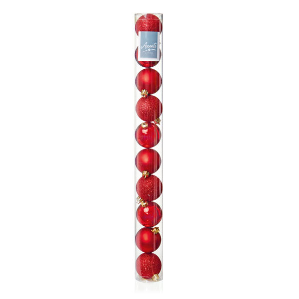 Premier Decorations 10 x 60mm Multi Finish Balls, Red