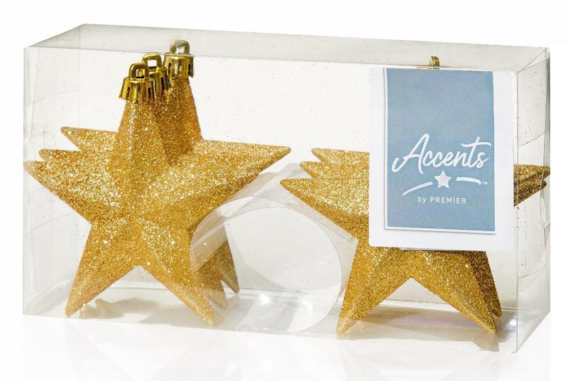 Premier Decorations 6 x 100mm Multi Glitter Stars, Champagne Gold