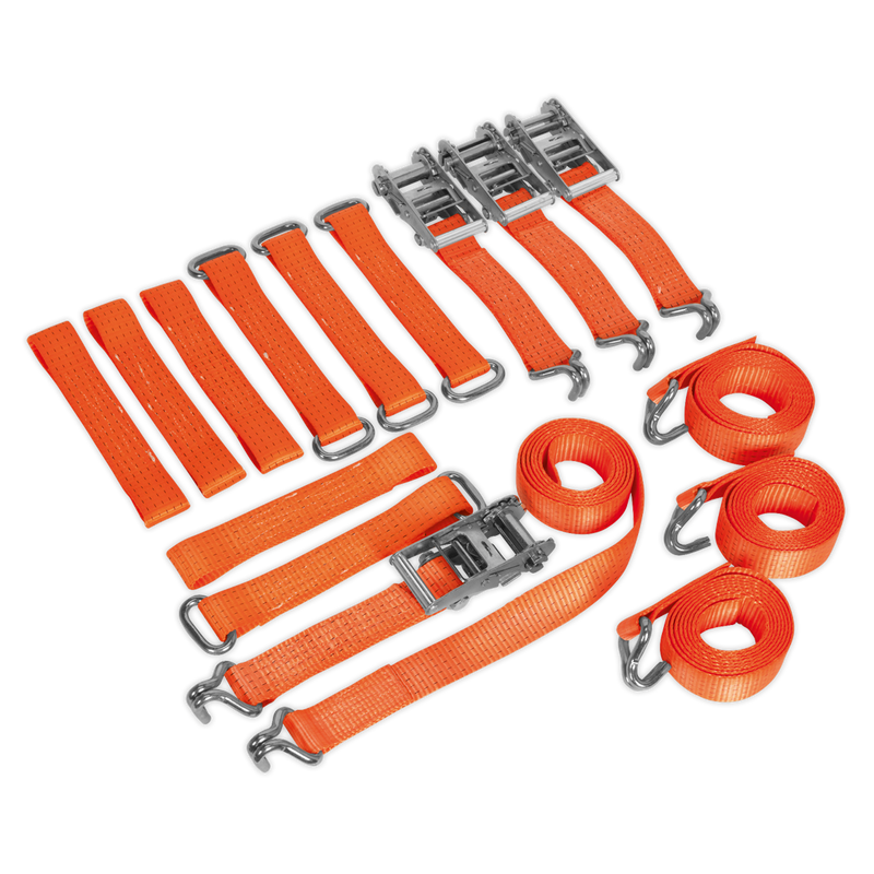 Sealey Car Transporter Ratchet Tie Down Alloy/Steel Wheel Kit 4pc 50mm x 3m 4500kg Breaking Strength