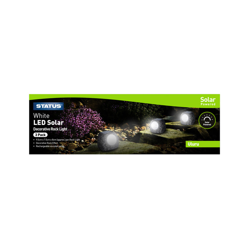 Status Uluru - Small Rock - 1 x LED - Solar - Dark Grey, 3 Pack