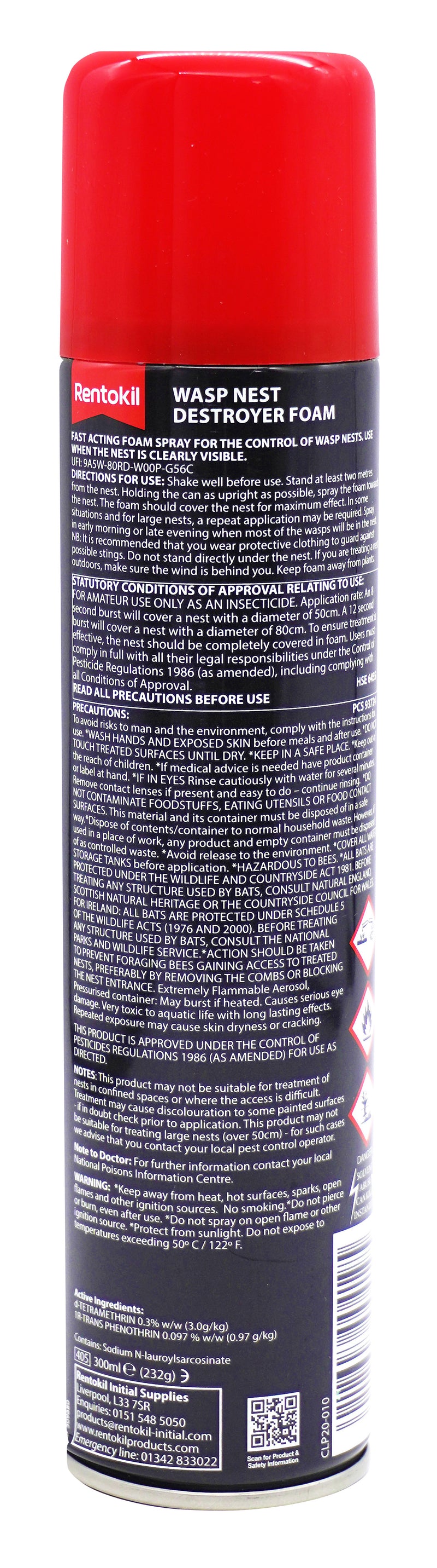 Rentokil Wasp Nest Destroyer Foam Aerosol 300ml