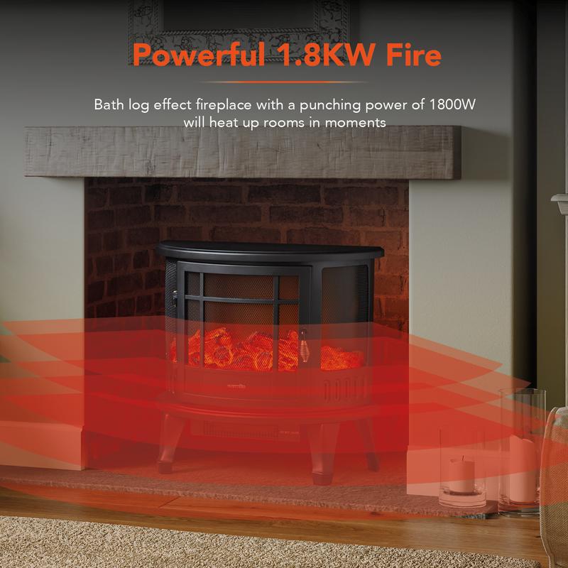 Warmlite 1.8KW Bath Log Effect Stove Fire, Black
