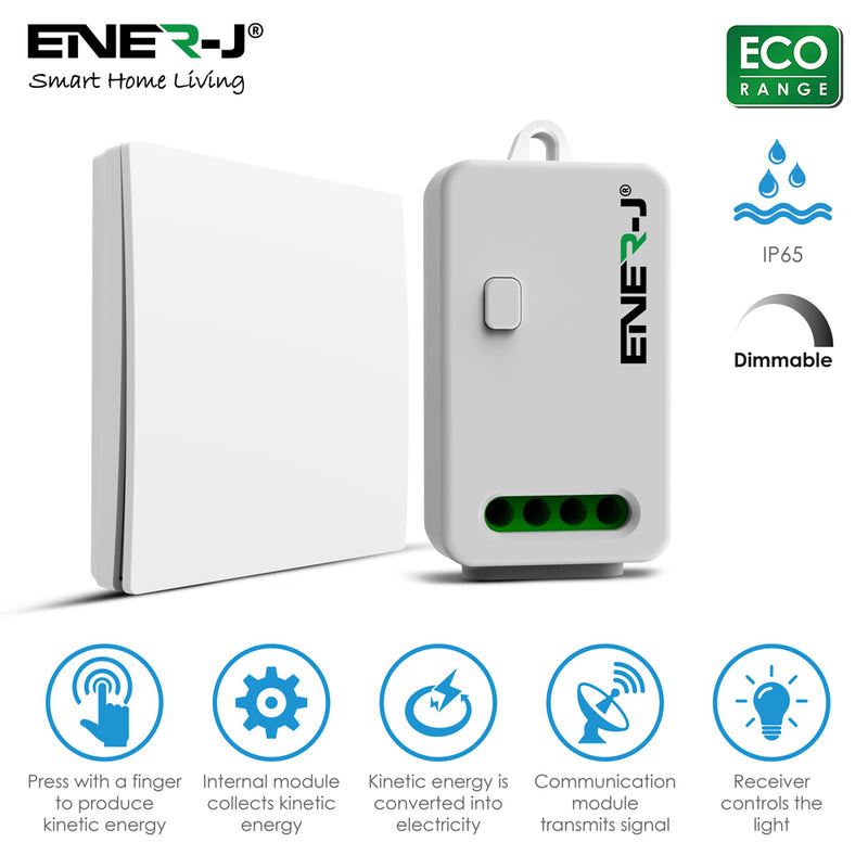 Ener-J 1 Gang Wireless Kinetic Switch + Dimmable & Wi-Fi Receiver together in 1 pack